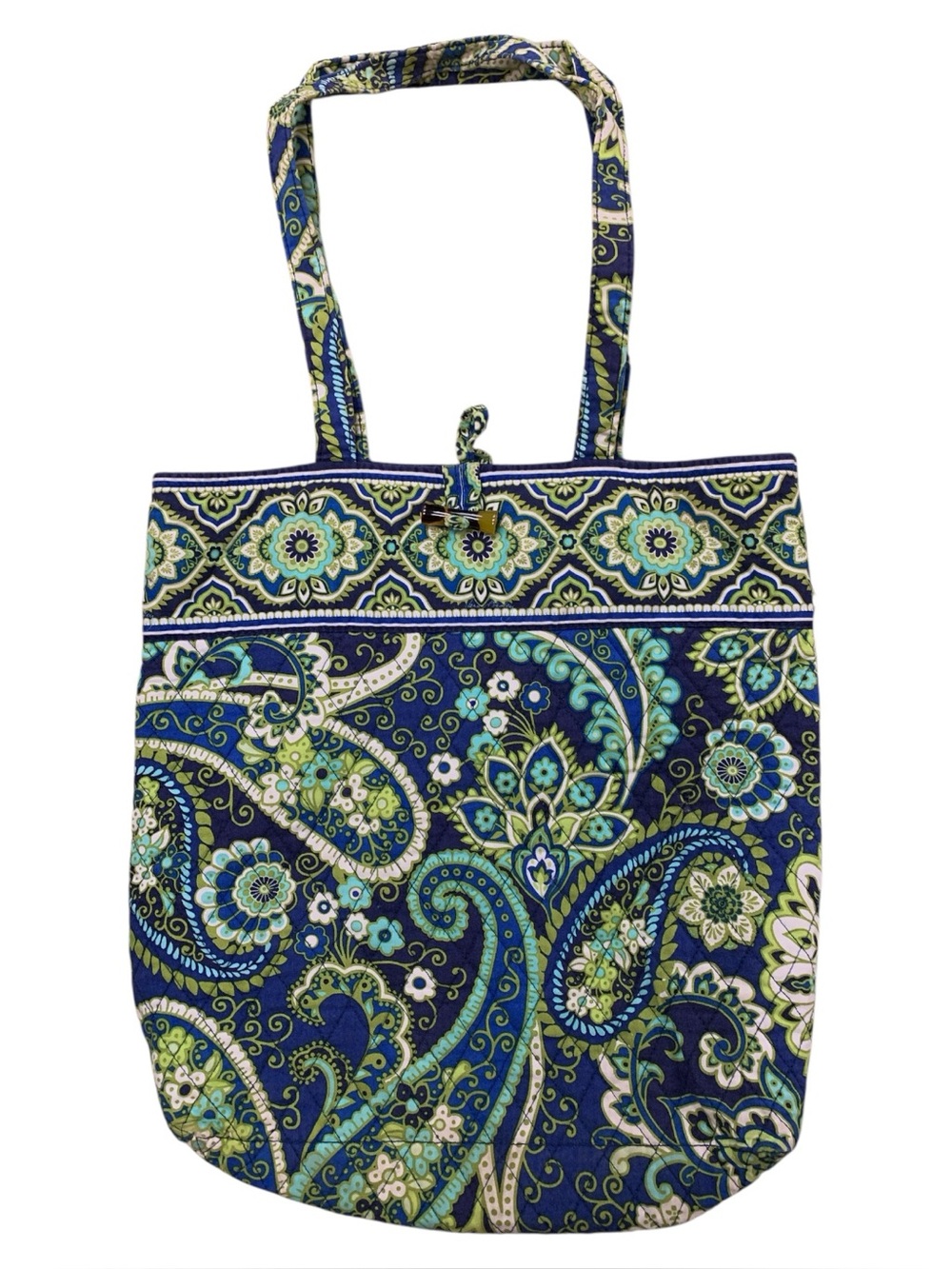 Vera Bradley Navy, Teal & Lime Paisley Quilted Tote